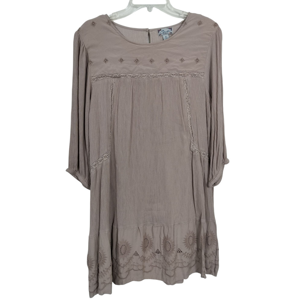 3582) Studio West Beige Embroidery Tiered Boho Knee Length Dress XL
